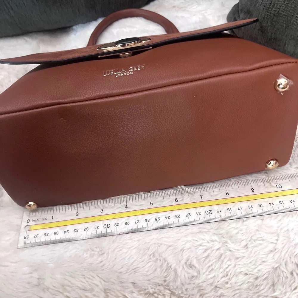 Luella Grey London Brown Mixed Media Satchel Bag Vegan Leather Leopard Strap NEW